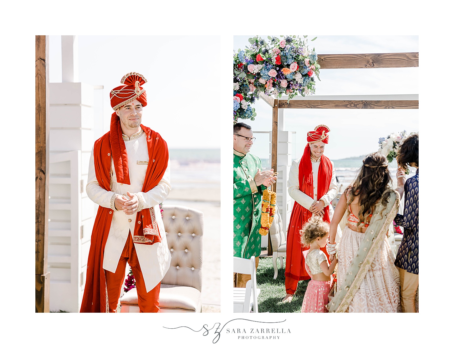bride and groom meet during traditional Indian wedding ceremony at Newport Beach House