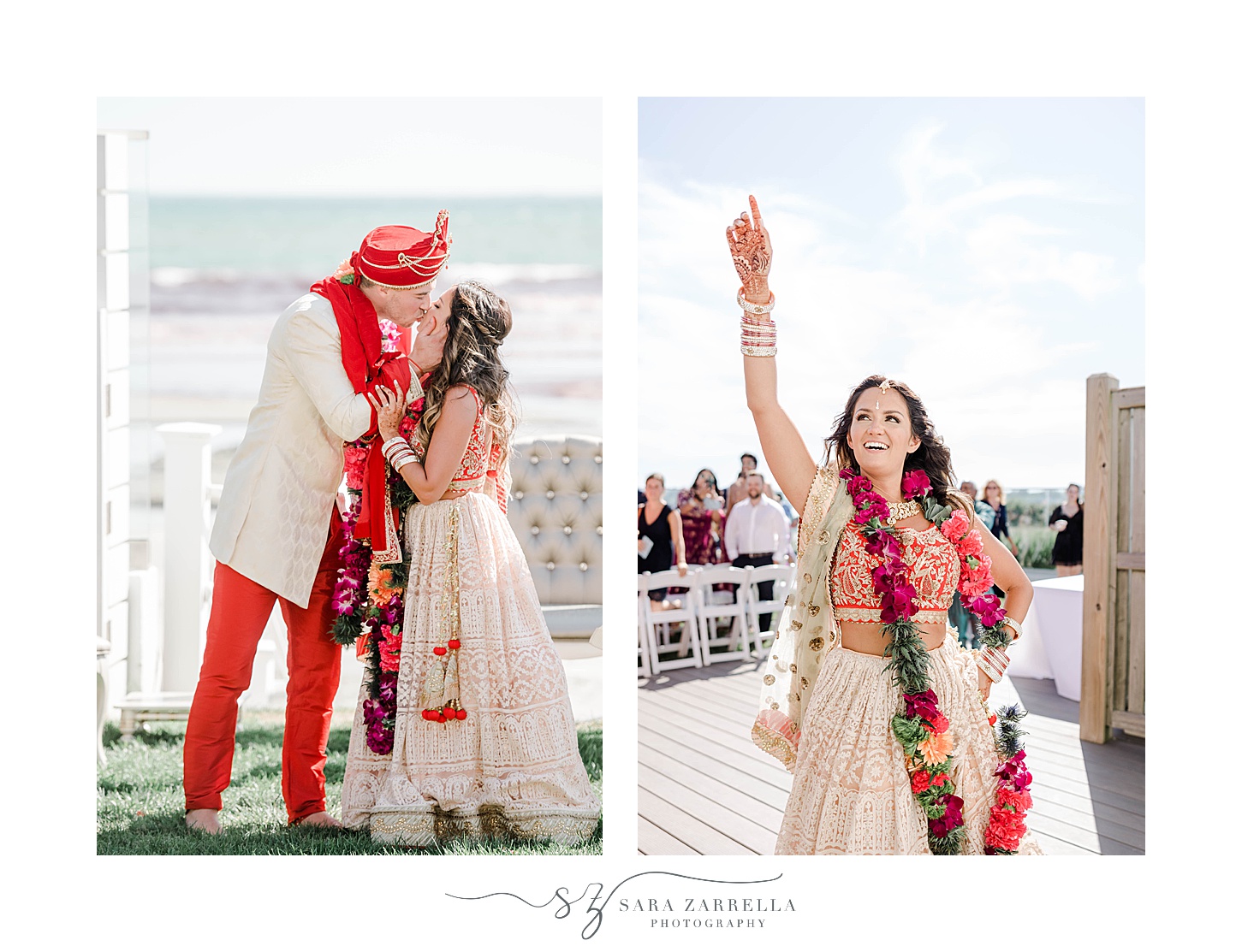 bride exits traditional Indian wedding ceremony at Newport Beach House