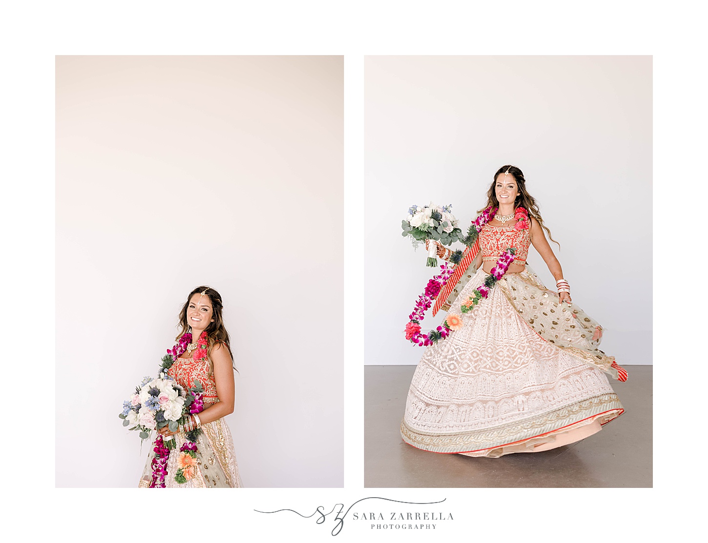 bride twirls in wedding saree at Newport Beach House