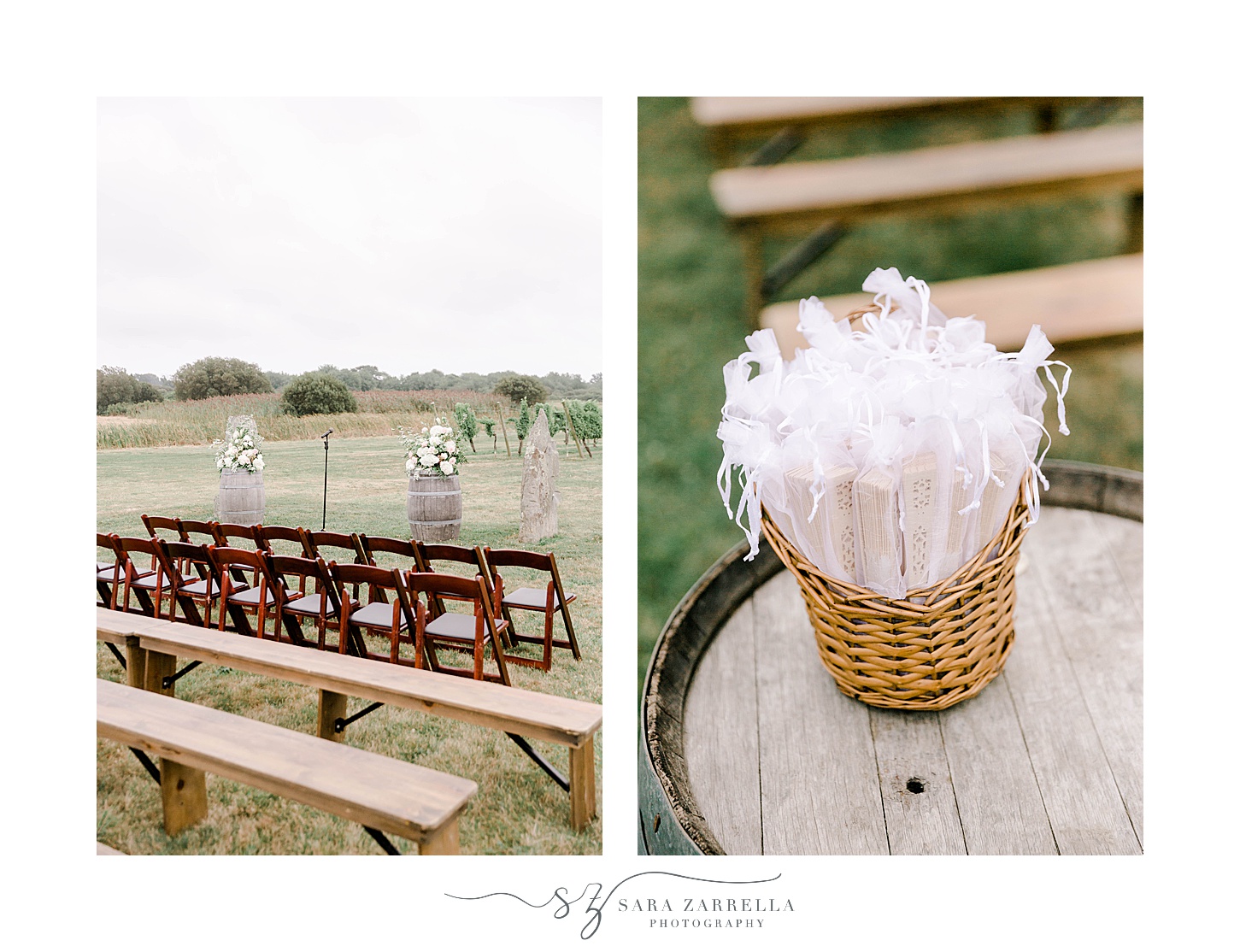 benches and bubble wands for ceremony at Newport Vineyards