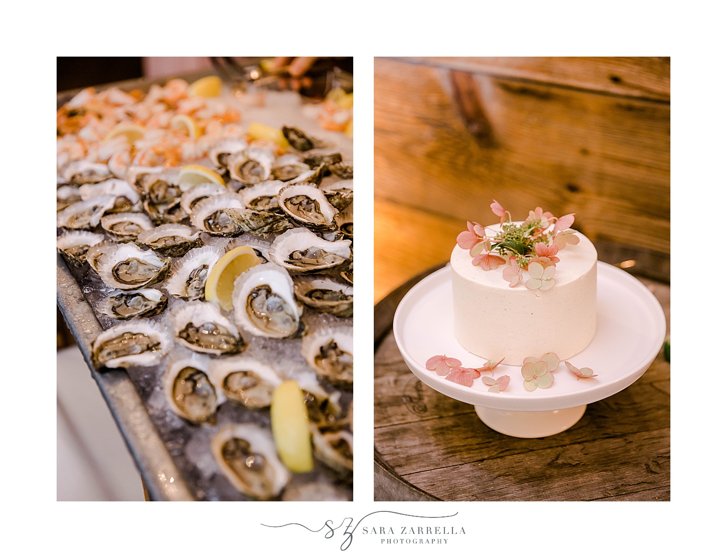 oysters and wedding cake for Newport Vineyards wedding