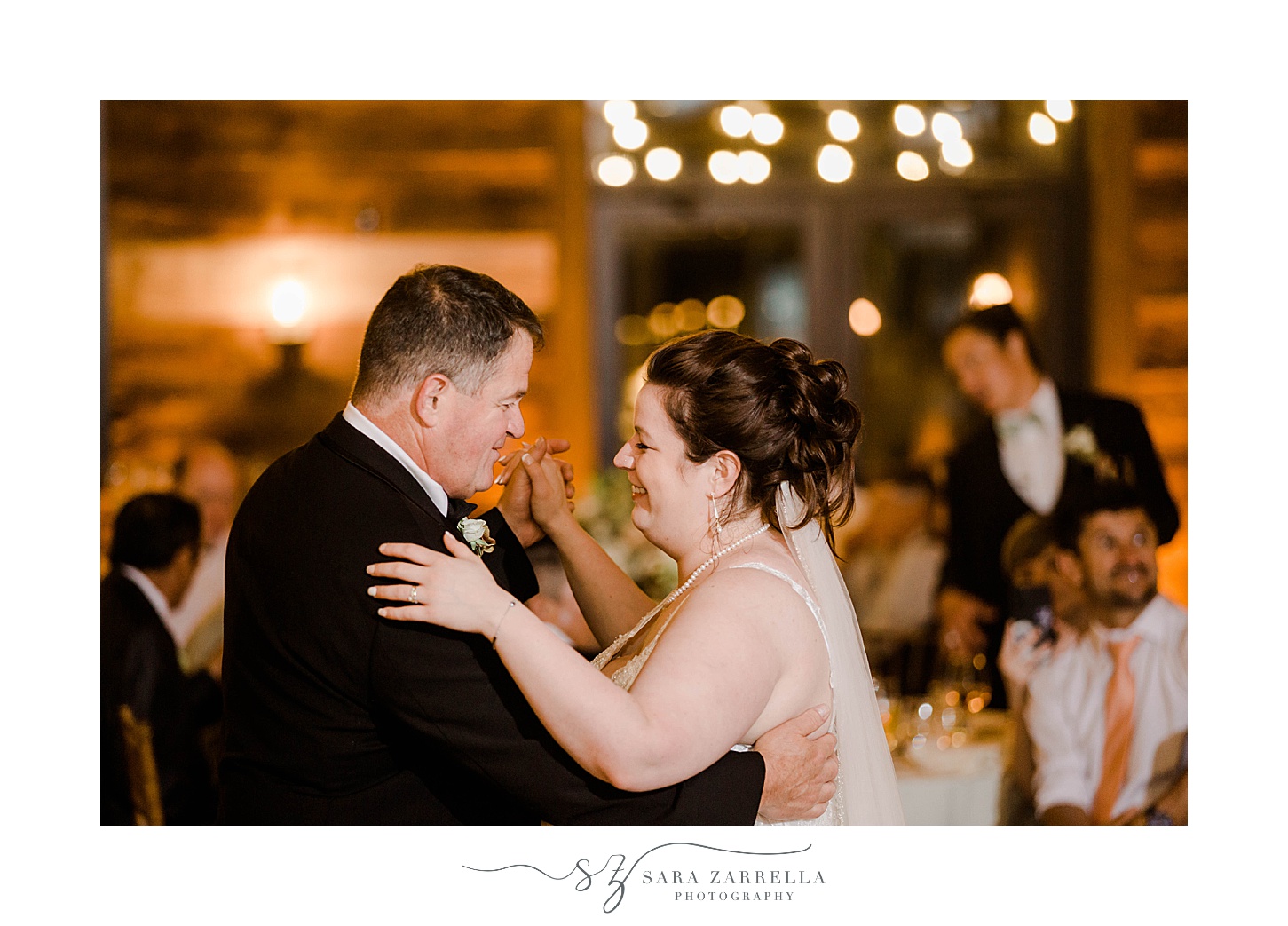 bride and dad dance during Newport wedding reception