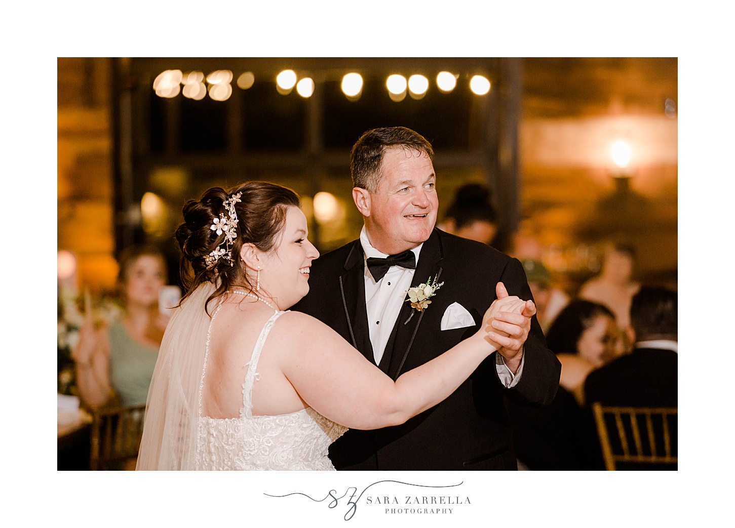 bride and dad dance during Newport wedding reception