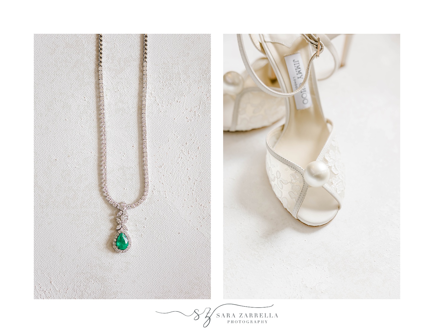 bride's jewelry and shoes for Rosecliff Mansion wedding