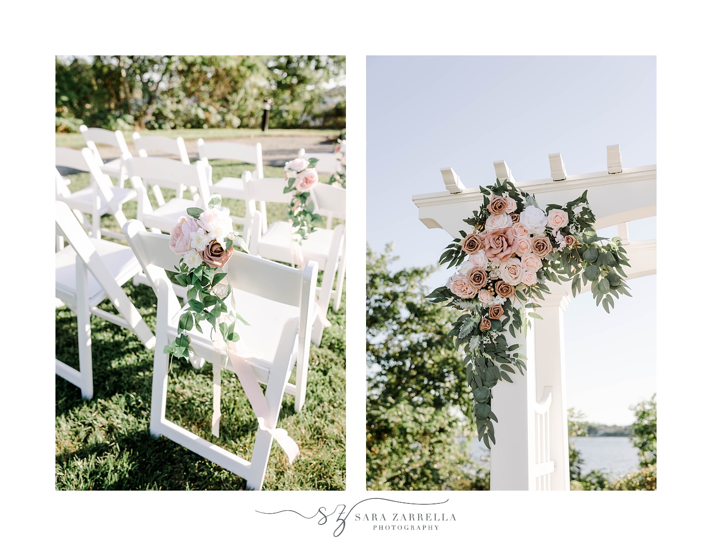mauve floral accents for The Boat House wedding ceremony 