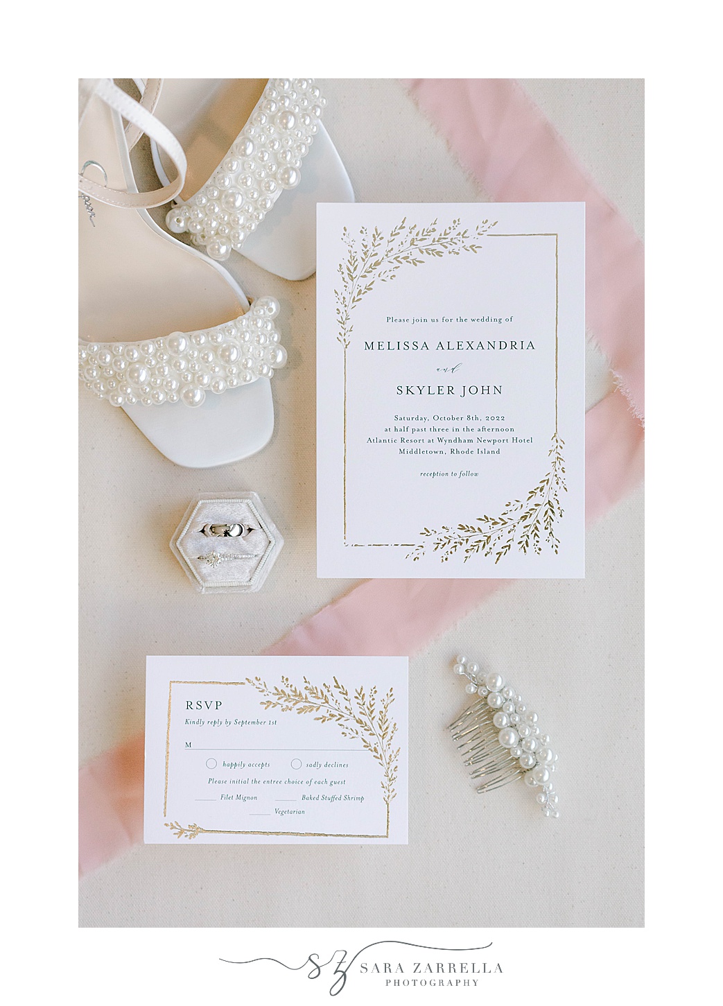 elegant wedding invitation with gold detail for Atlantic Resort Wyndham wedding 