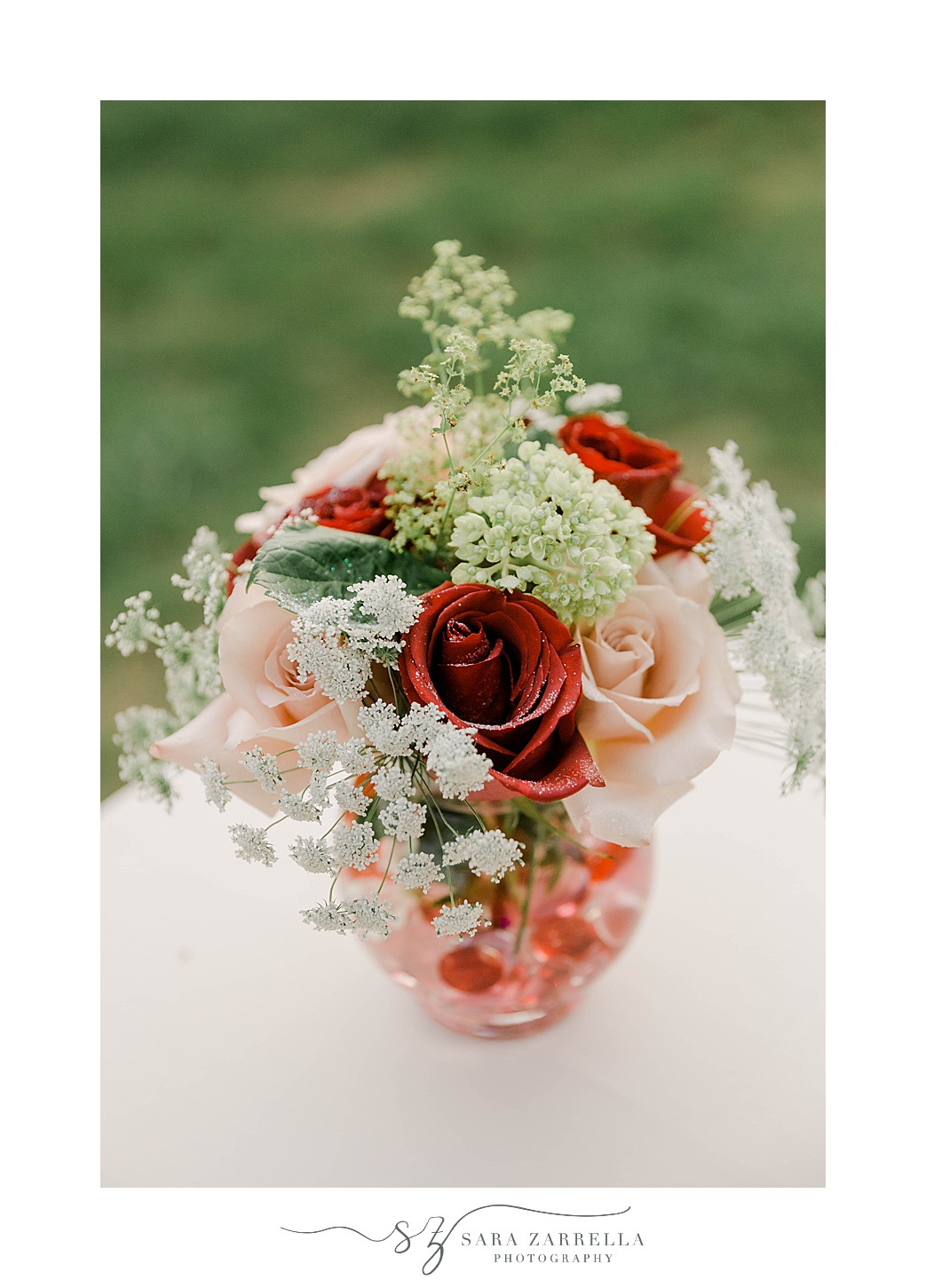 pink and red floral centerpiece at Eustis Estate