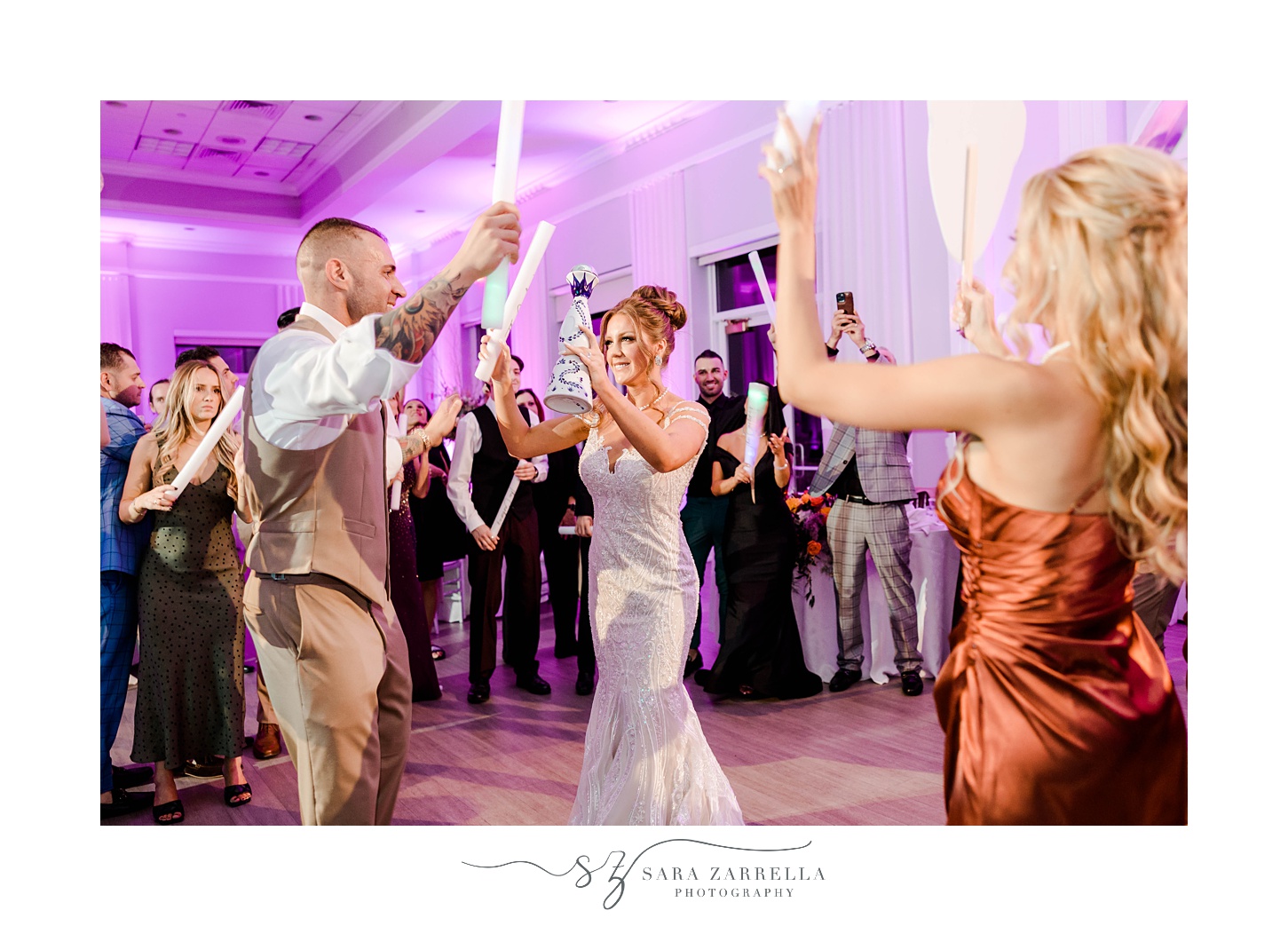 bride dances during Newport RI wedding reception 