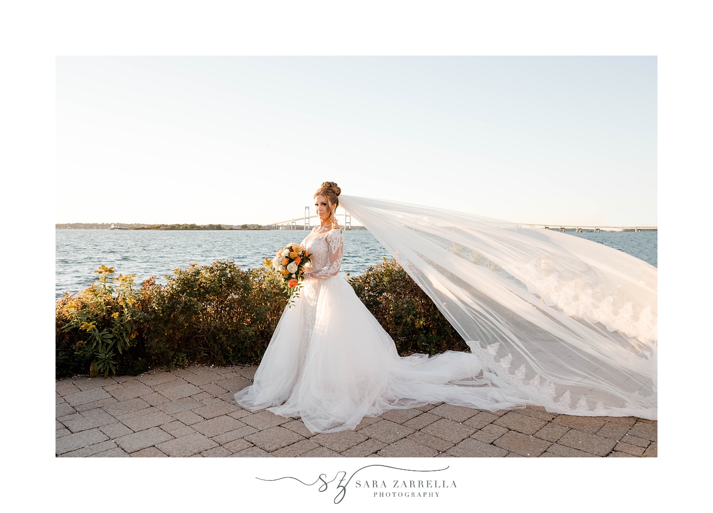 bridal portrait outside Newport Harbor Island Resort