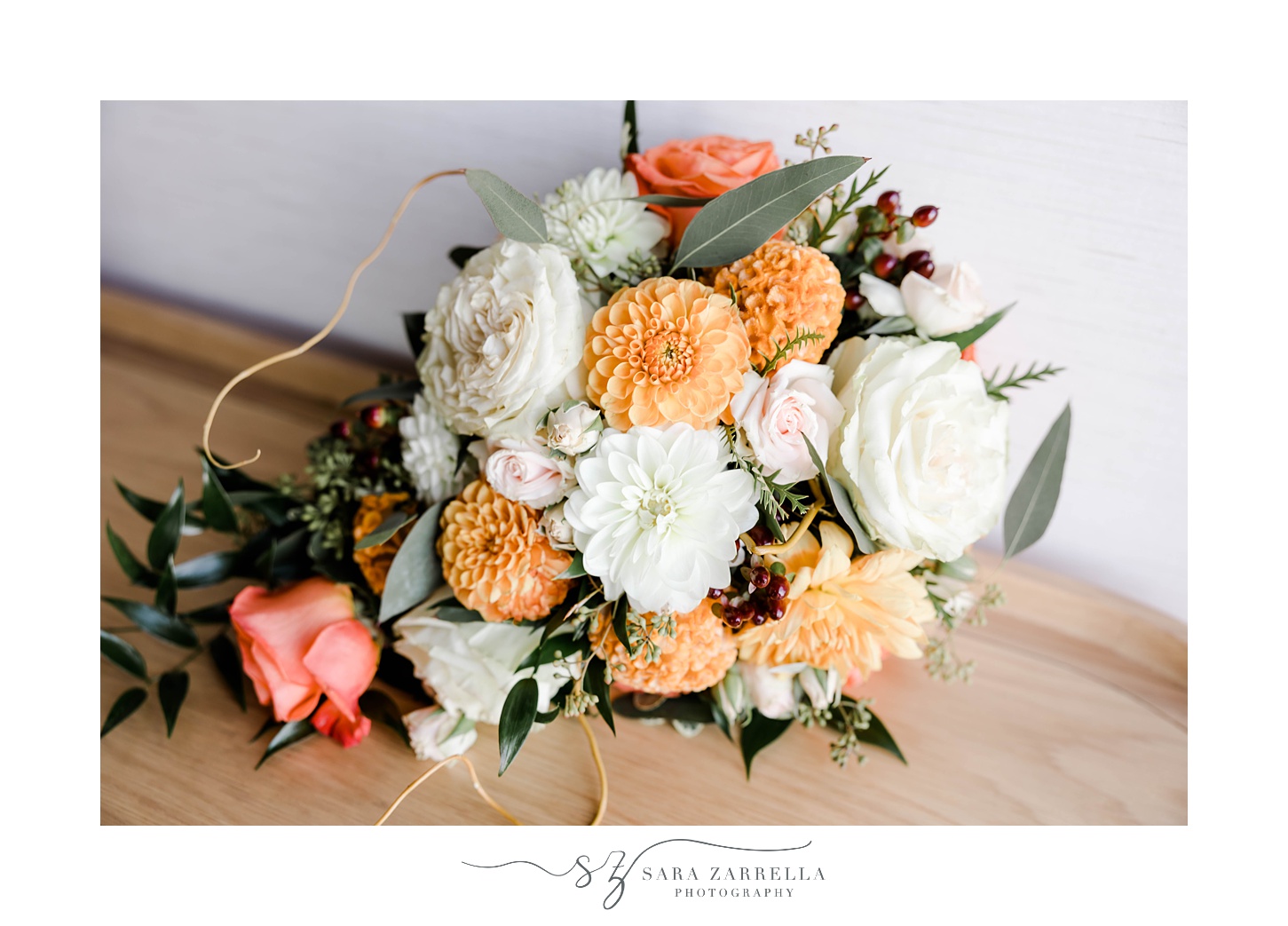 orange and white bouquet for fall wedding at Newport Harbor Island Resort
