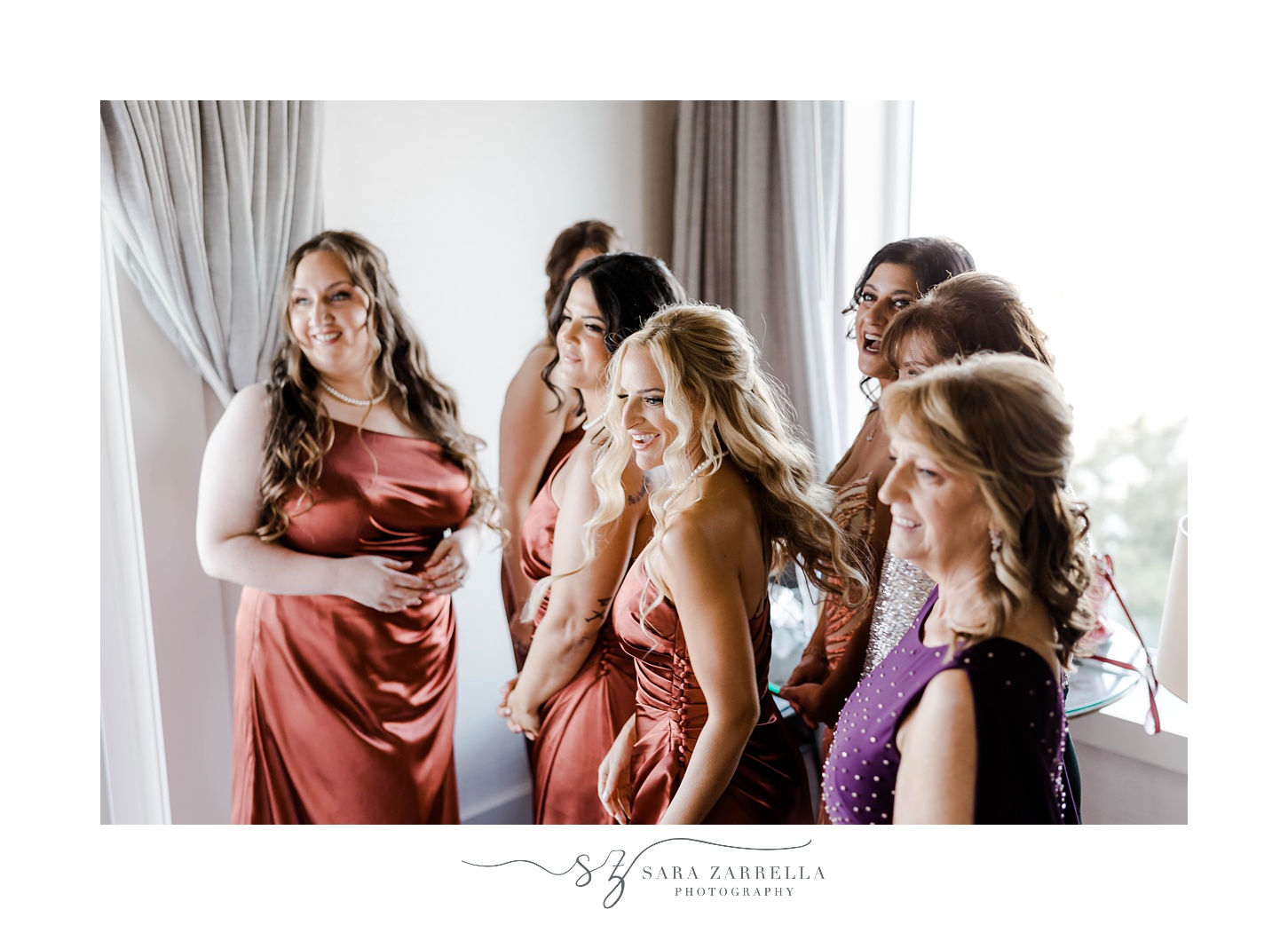 bridesmaids react to seeing bride during first look 