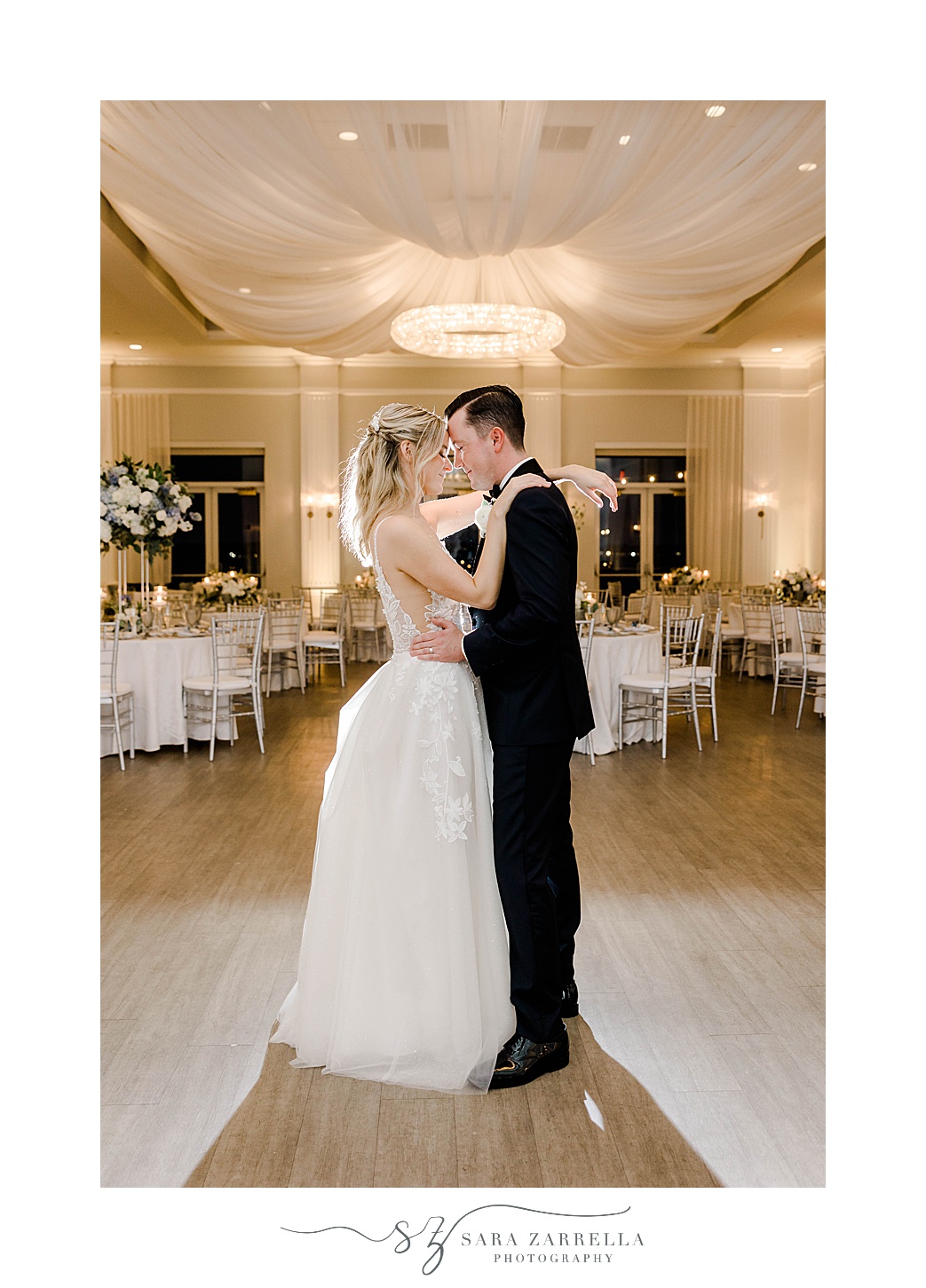 bride and groom have private first dance at Newport RI reception
