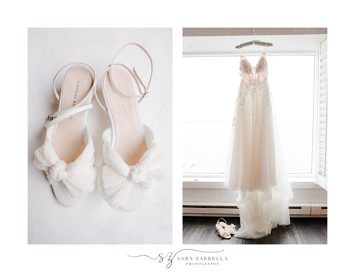 wedding dress hangs in suite of Newport Harbor Island Resort