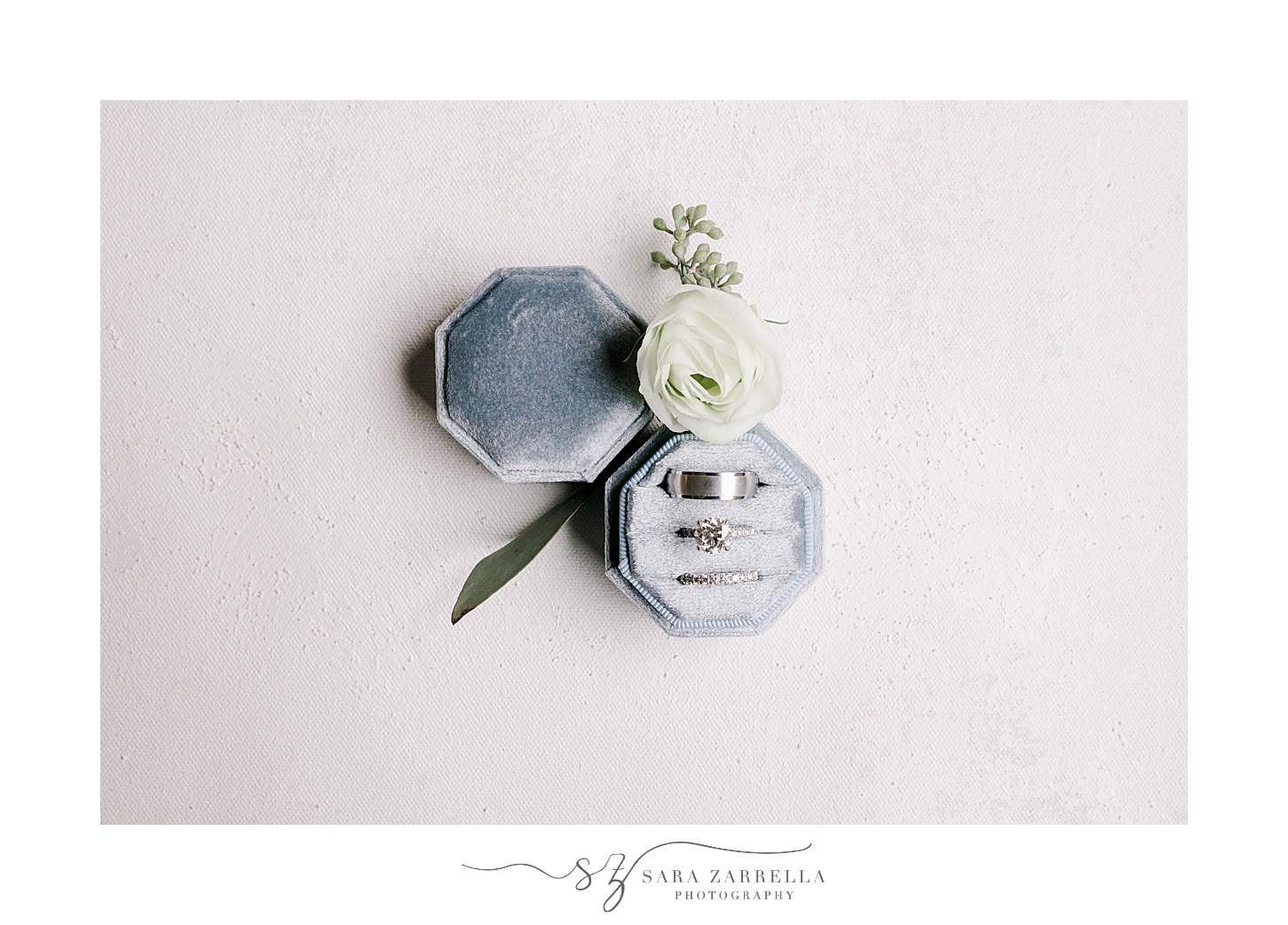 wedding rings in blue boxes for Newport Harbor Island Resort wedding