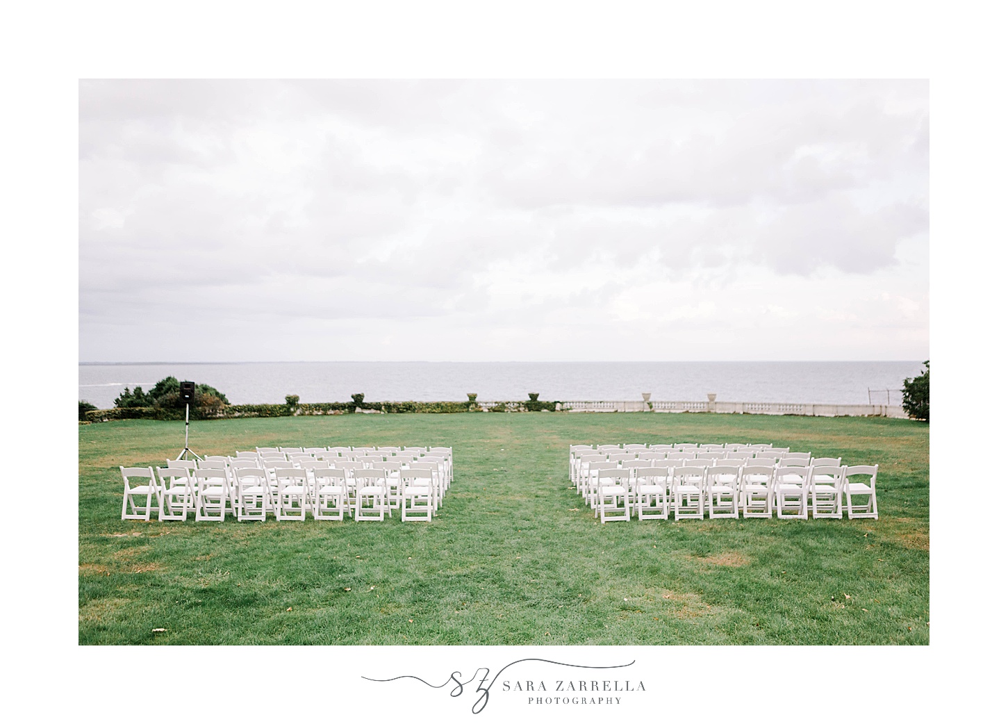 ceremony site on lawn at Rosecliff Mansion