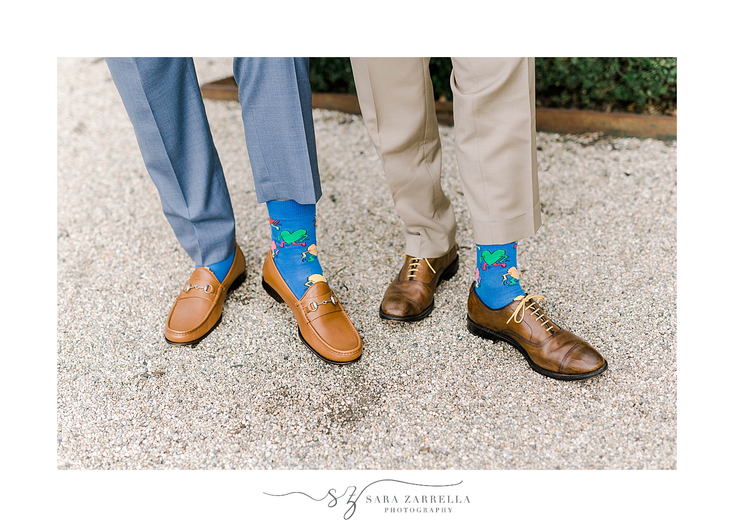 grooms show off fun socks during wedding day in Newport RI
