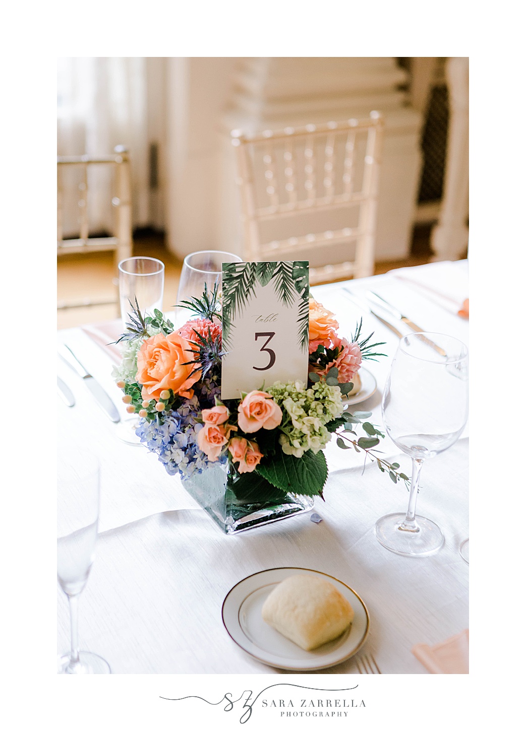 table numbers in flower centerpieces in Newport RI