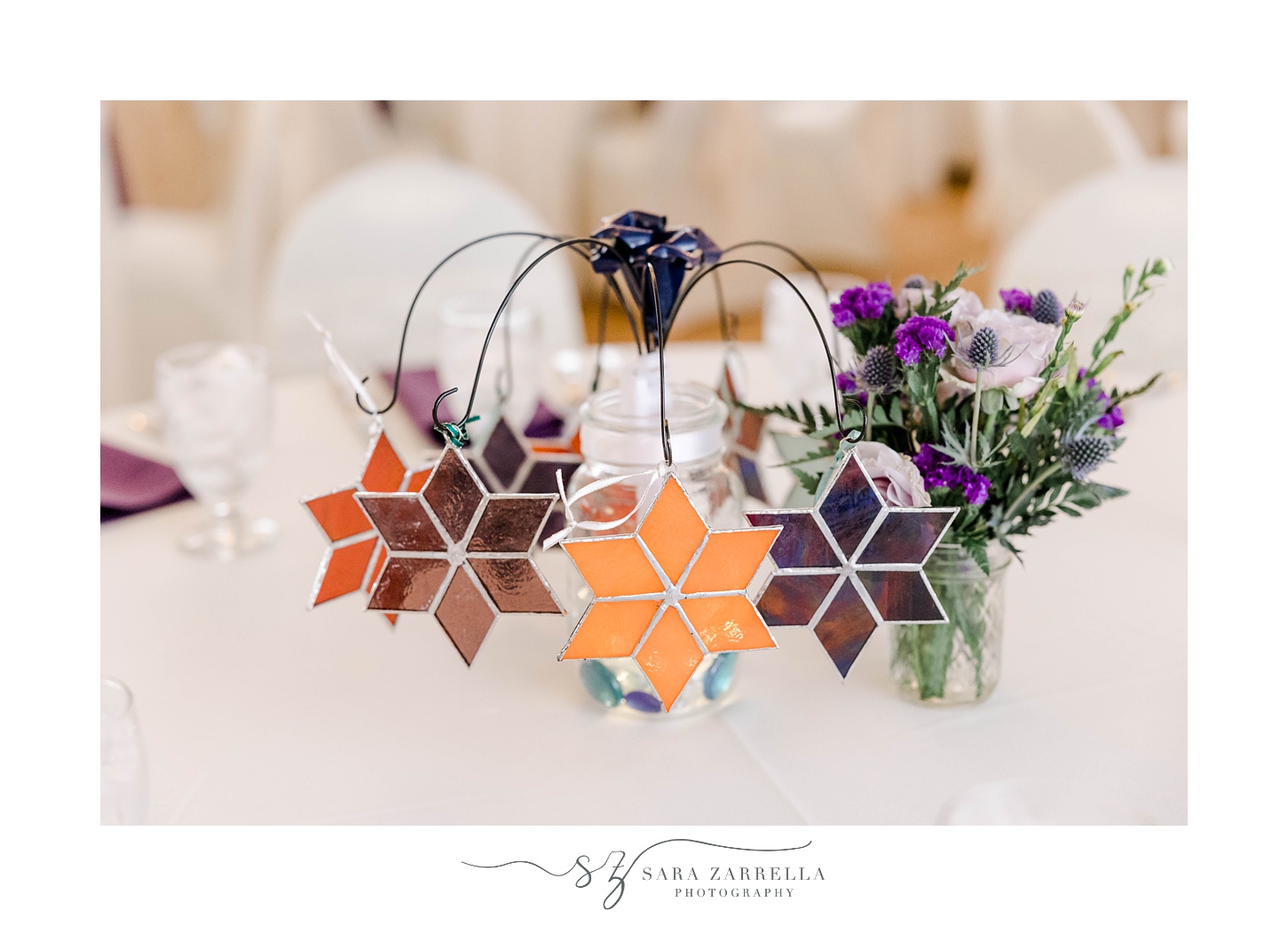 stained glass centerpieces for fall wedding reception 