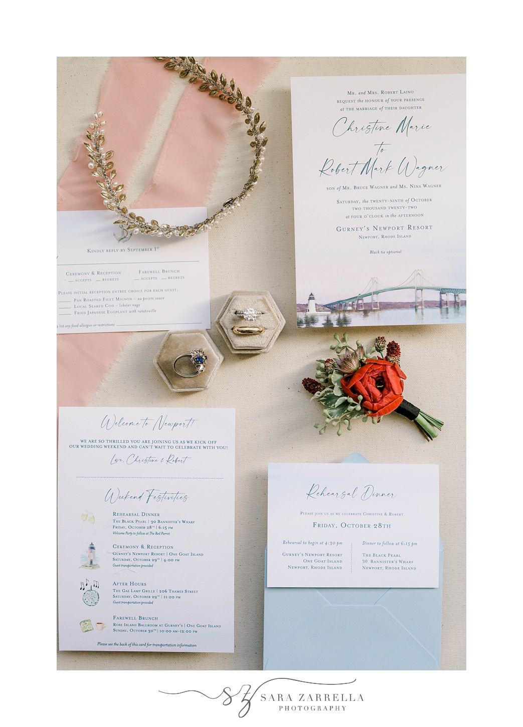 stationery suite for fall wedding at Newport Harbor Island Resort