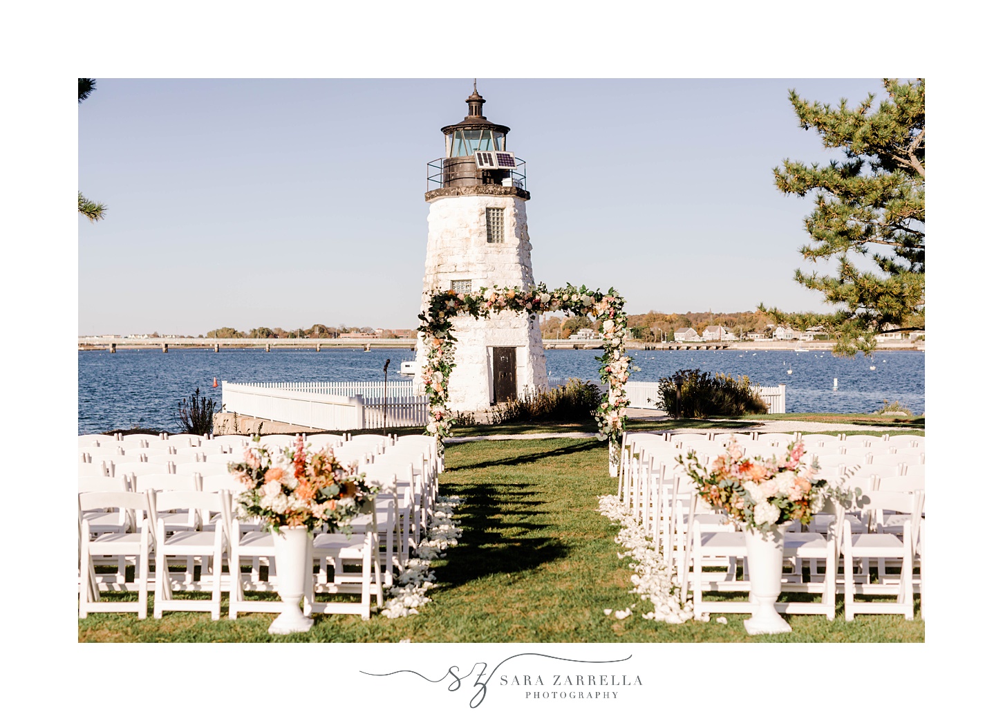 setup for fall wedding ceremony at Newport Harbor Island Resort