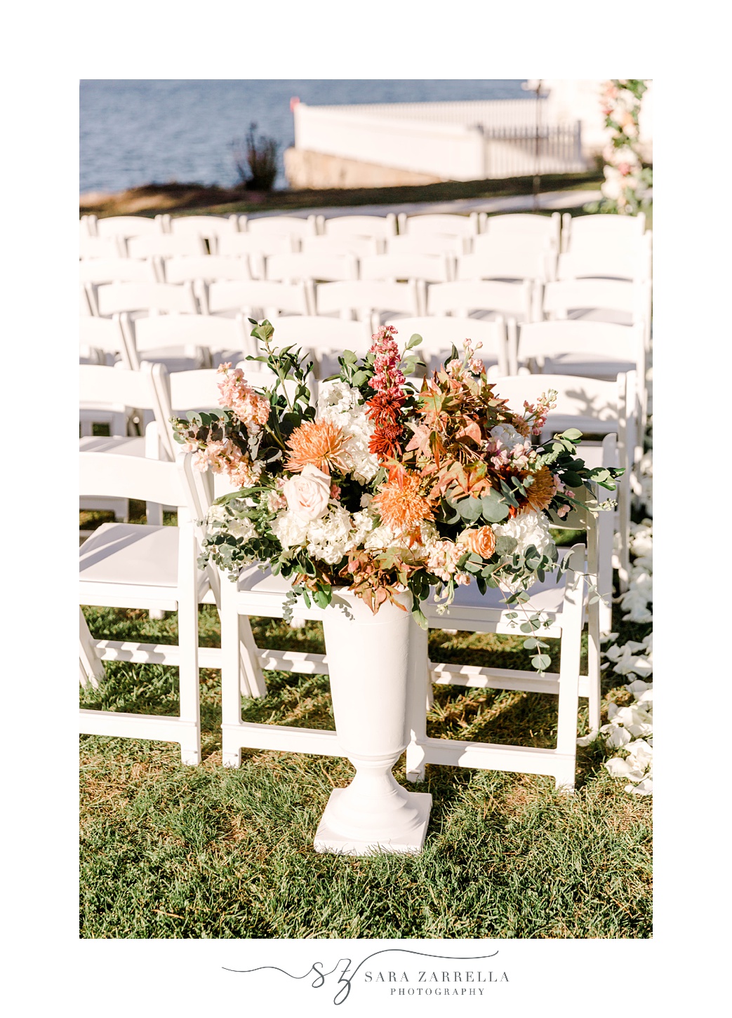orange and red florals by seats at Newport Harbor Island Resort