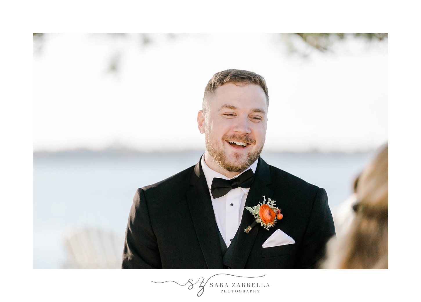 groom reacts to seeing bride for the first time at Newport Harbor Island Resort