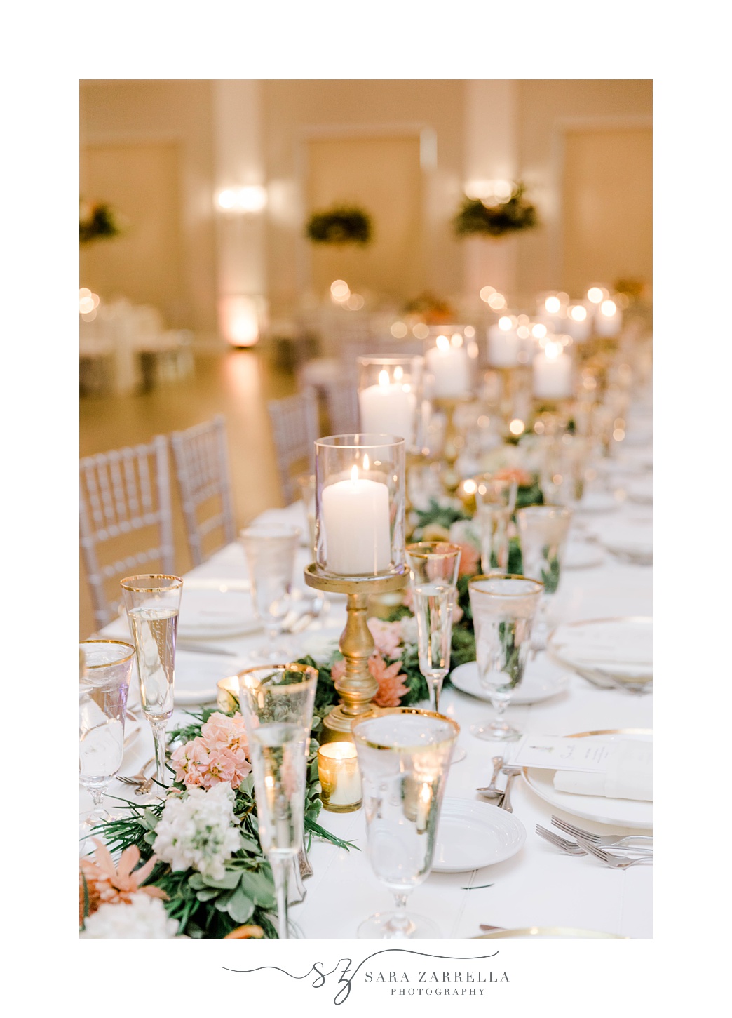 gold candle holders line table at Newport Harbor Island Resort