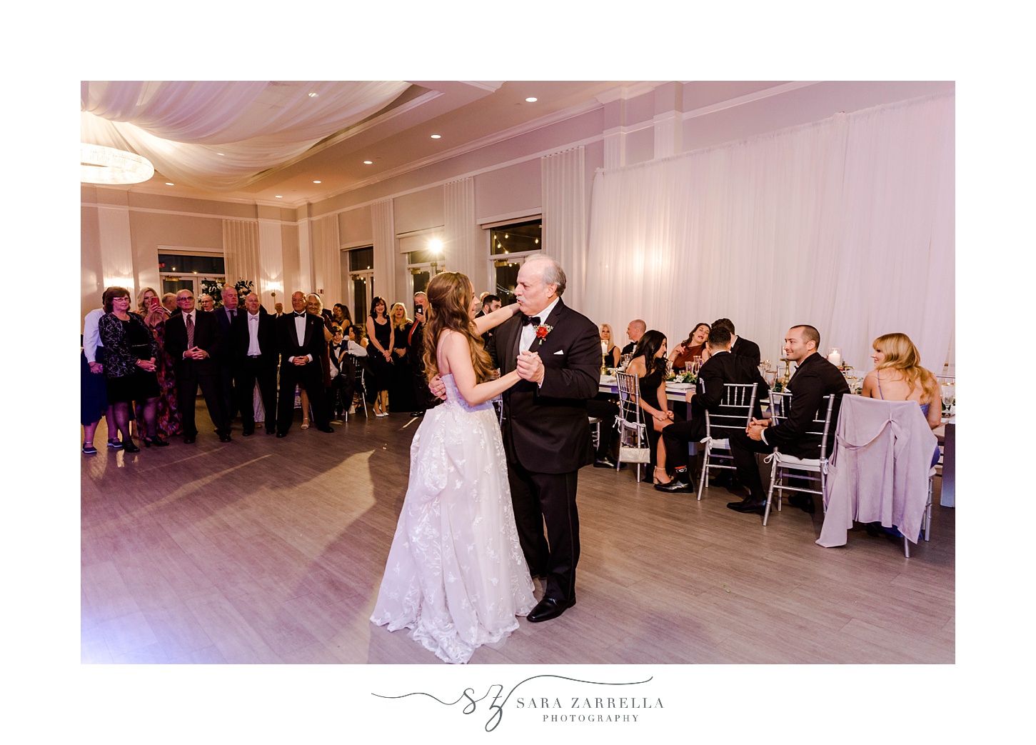 bride dances with dad at Newport RI wedding reception 
