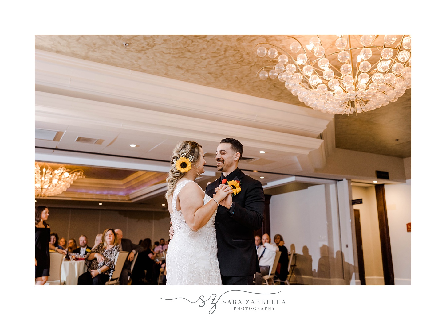 bride and groom have first dance during Rhode Island wedding reception
