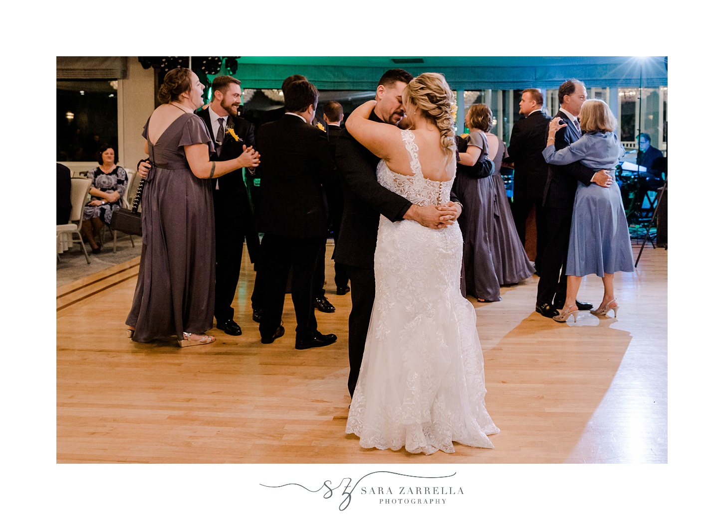 bride and groom have first dance during Rhode Island wedding reception