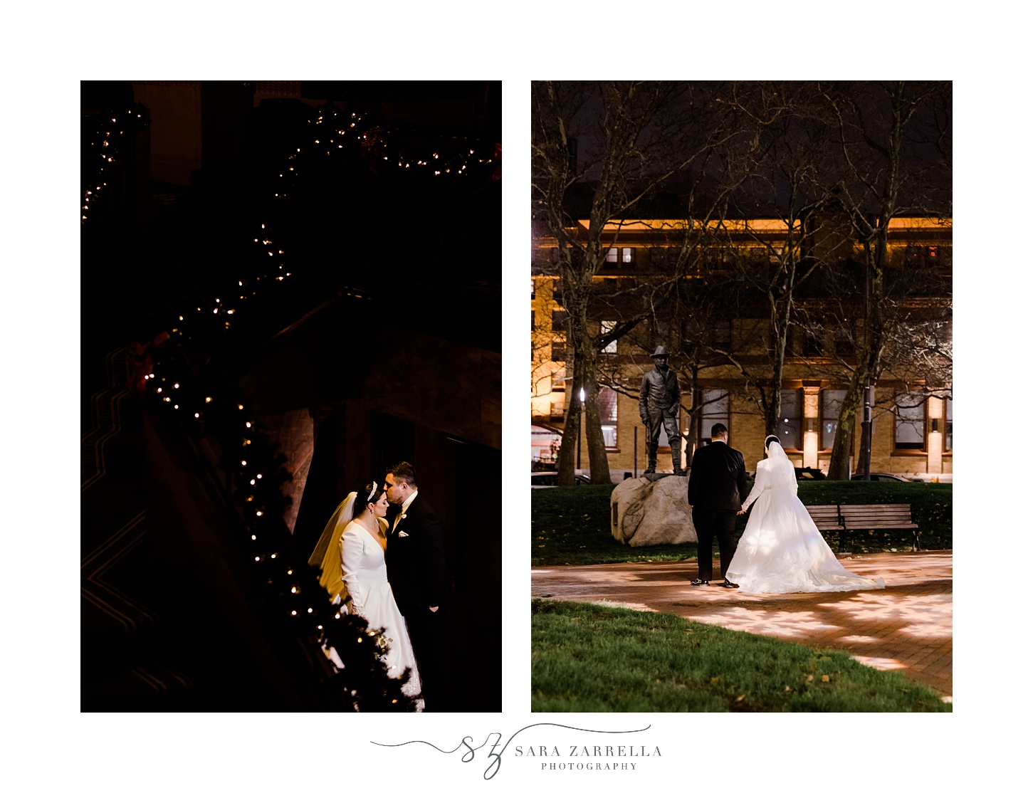 bride and groom walk in Providence RI park 