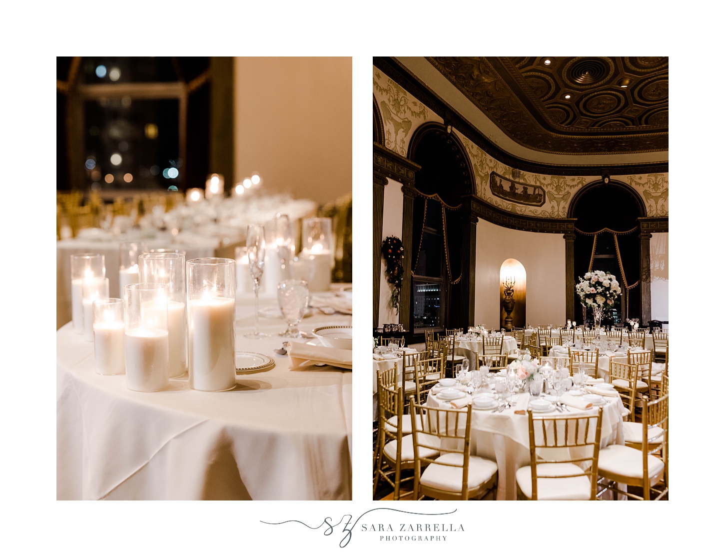 all-white decor for winter Providence RI wedding reception