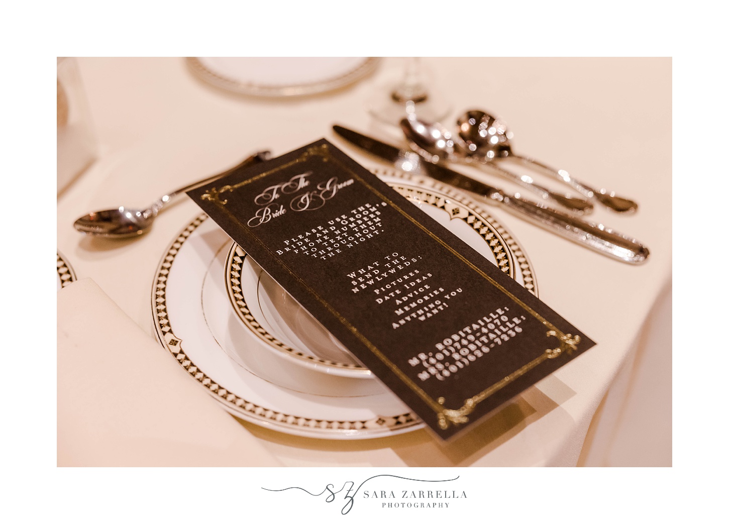 black and gold wedding reception menu 