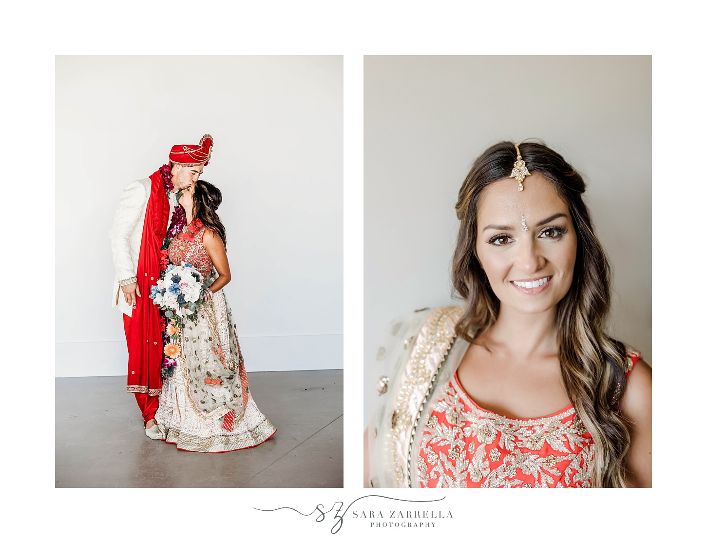 Indian wedding day for bride in red sari at Newport Beach House 