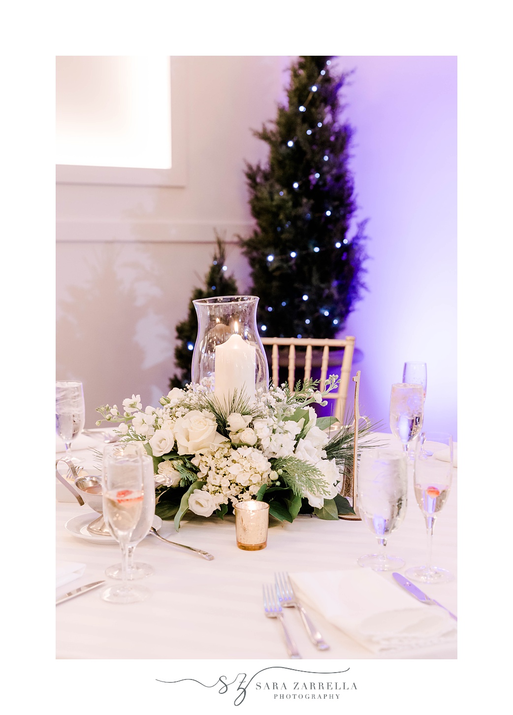 winter wedding reception centerpieces with white candles 