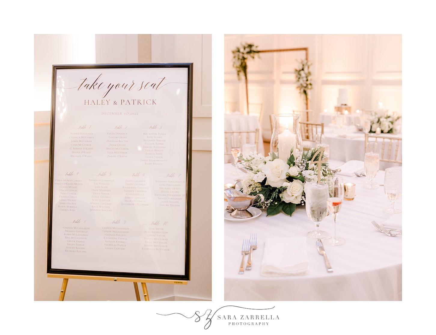 gold and ivory details for winter wedding reception 