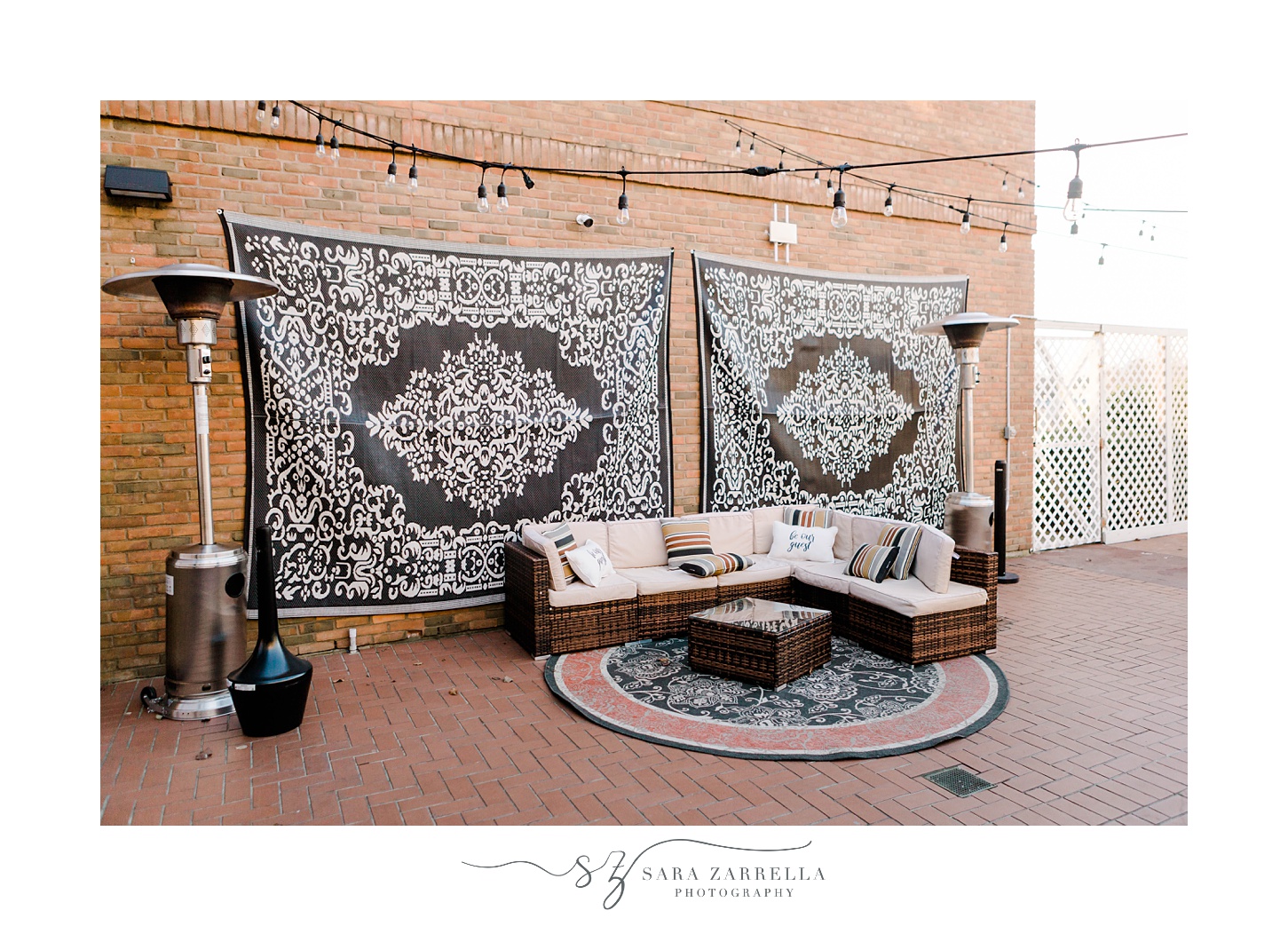 seating area outside on patio for winter wedding reception in Warwick RI