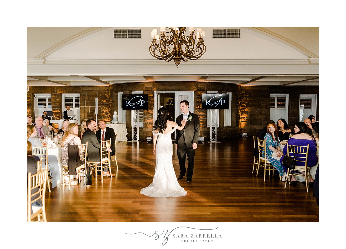 bride and from have first dance during wedding reception in Newport RI