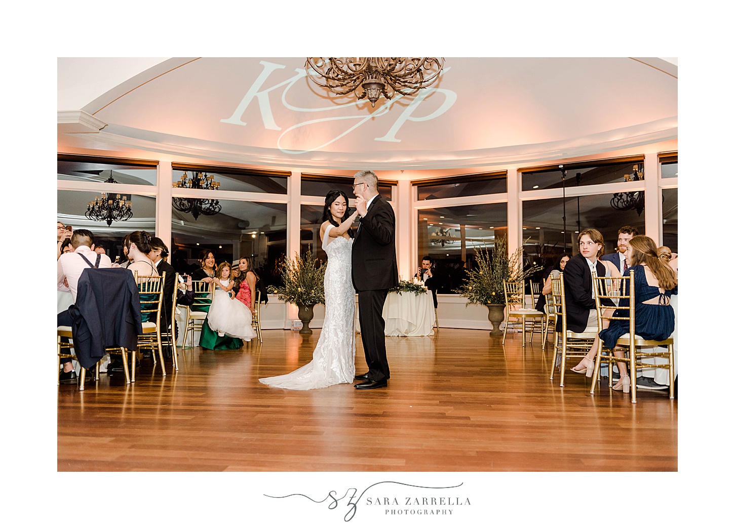 bride and father dance during wedding reception in Newport RI