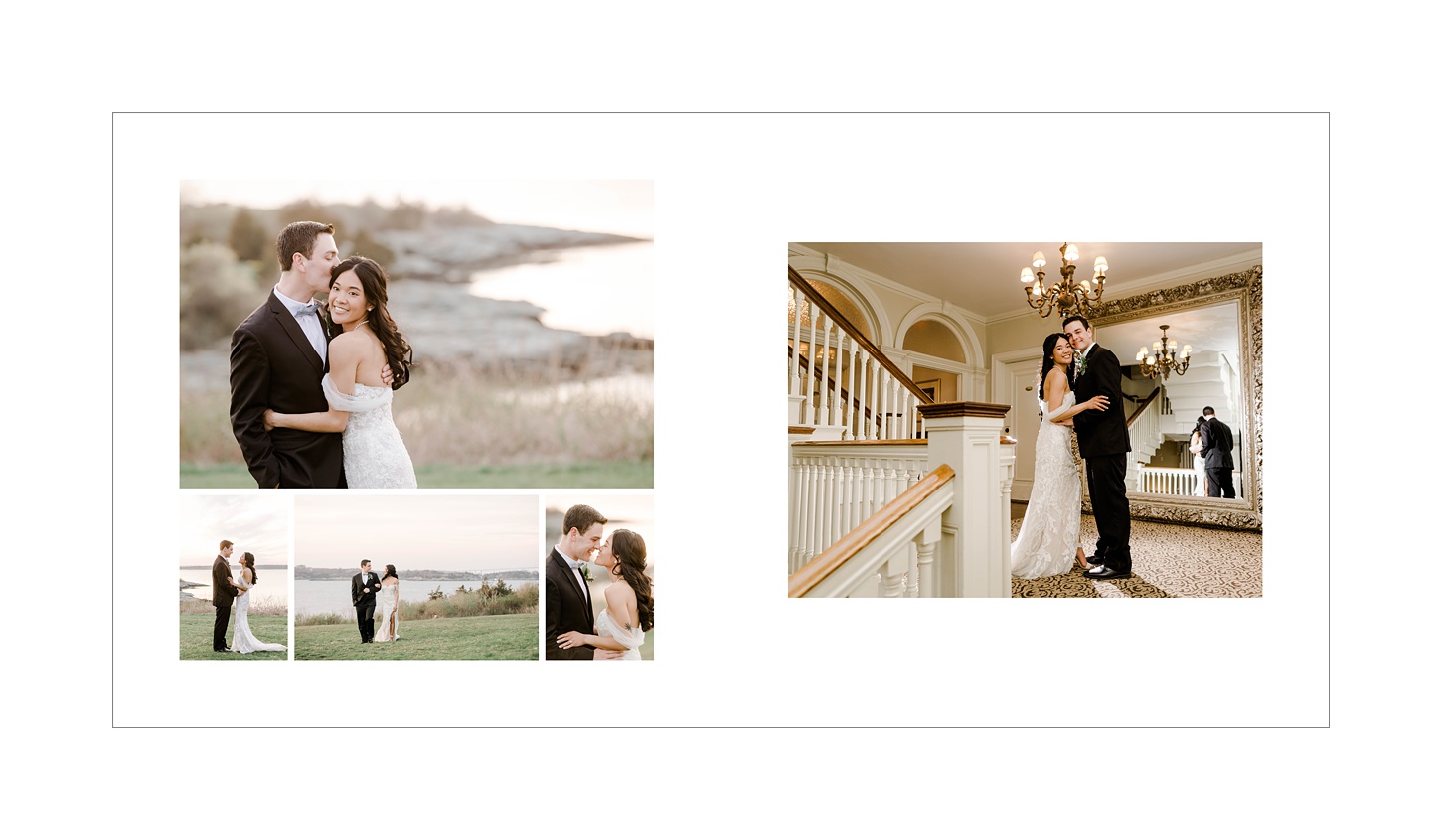 summer OceanCliff Hotel wedding storybook album designed by RI wedding photographer Sara Zarrella Photography