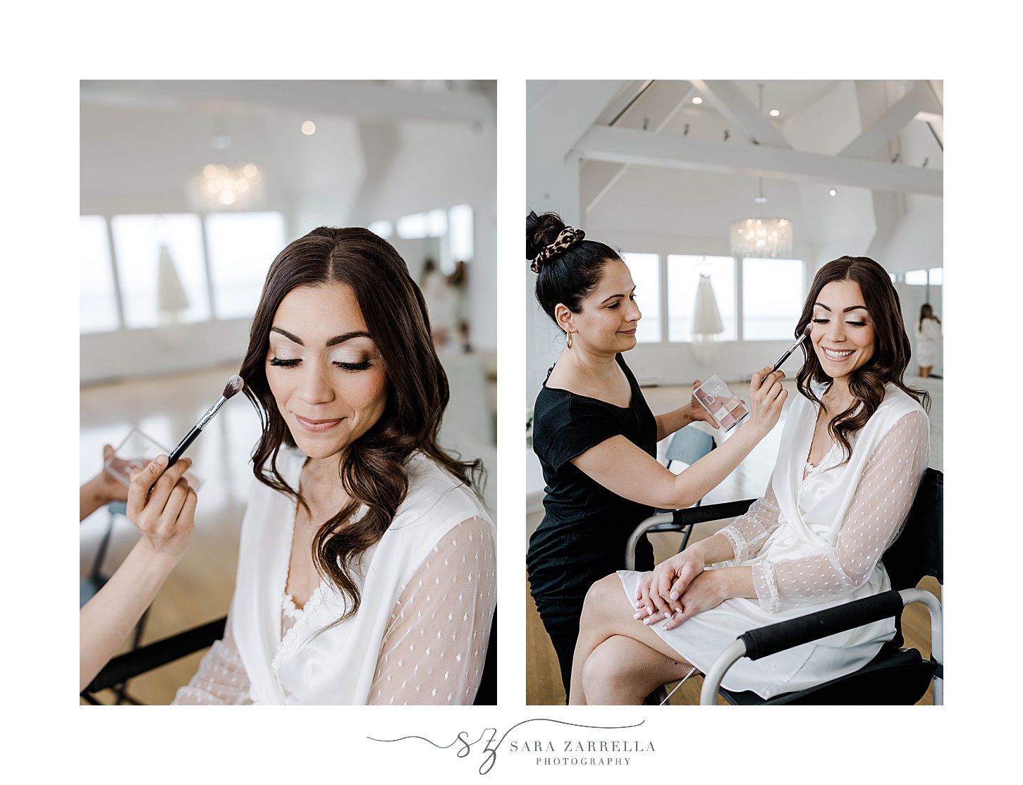 bride prepares for Rhode Island wedding day with makeup artist 