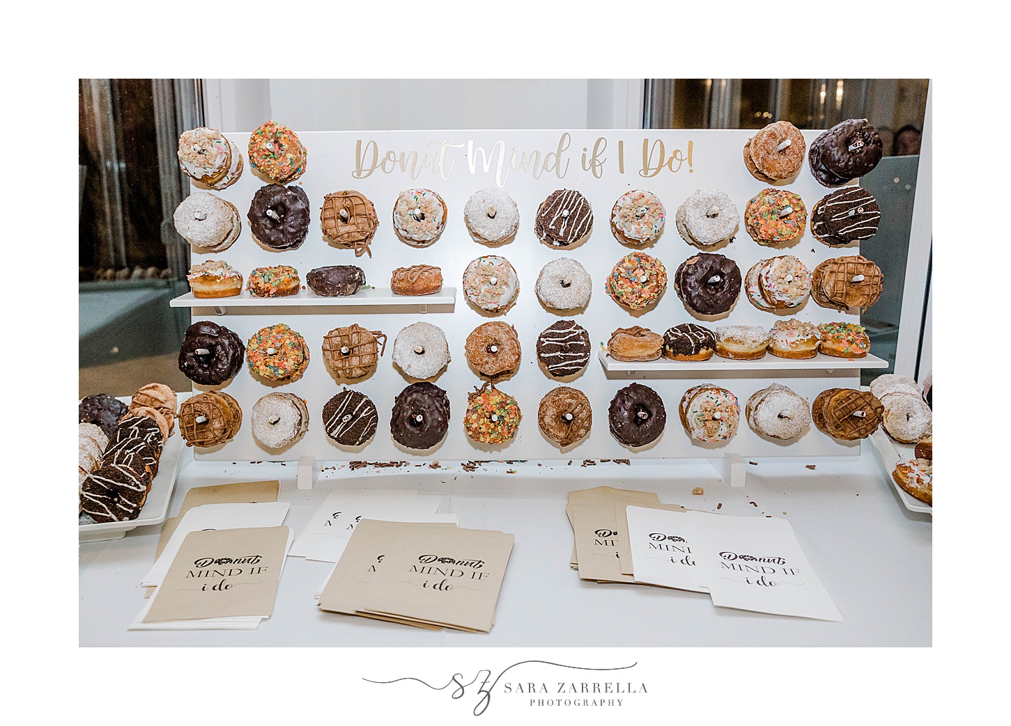 donut wall for wedding reception at Belle Mer Island House