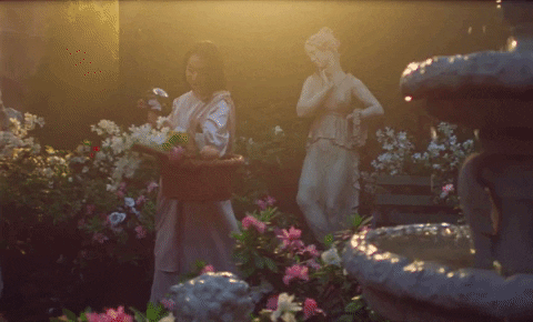 women pick flowers in garden