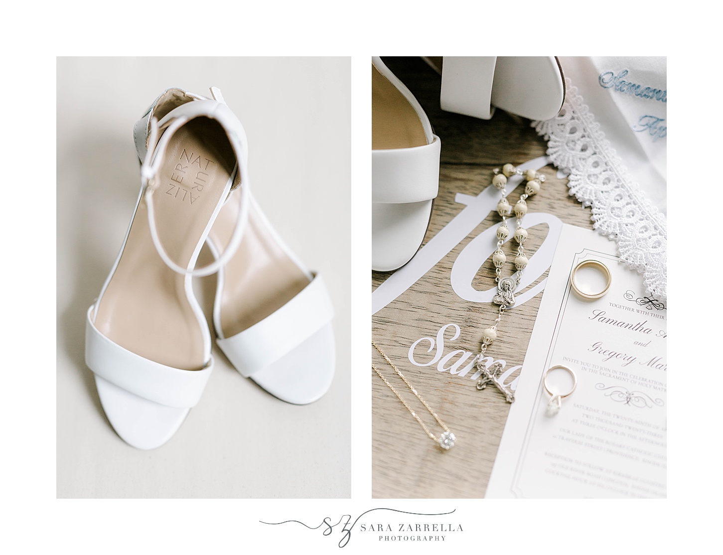 bride's details and white shoes for springtime wedding in Rhode Island