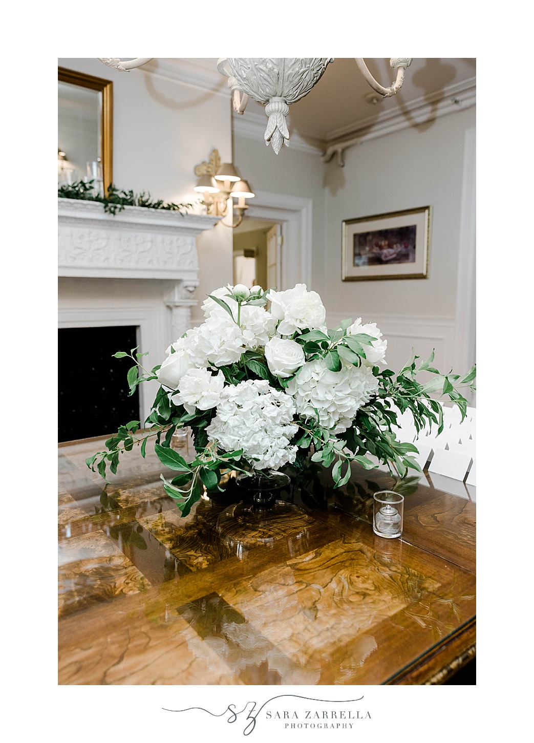 wedding centerpieces with white flowers at OceanCliff Hotel