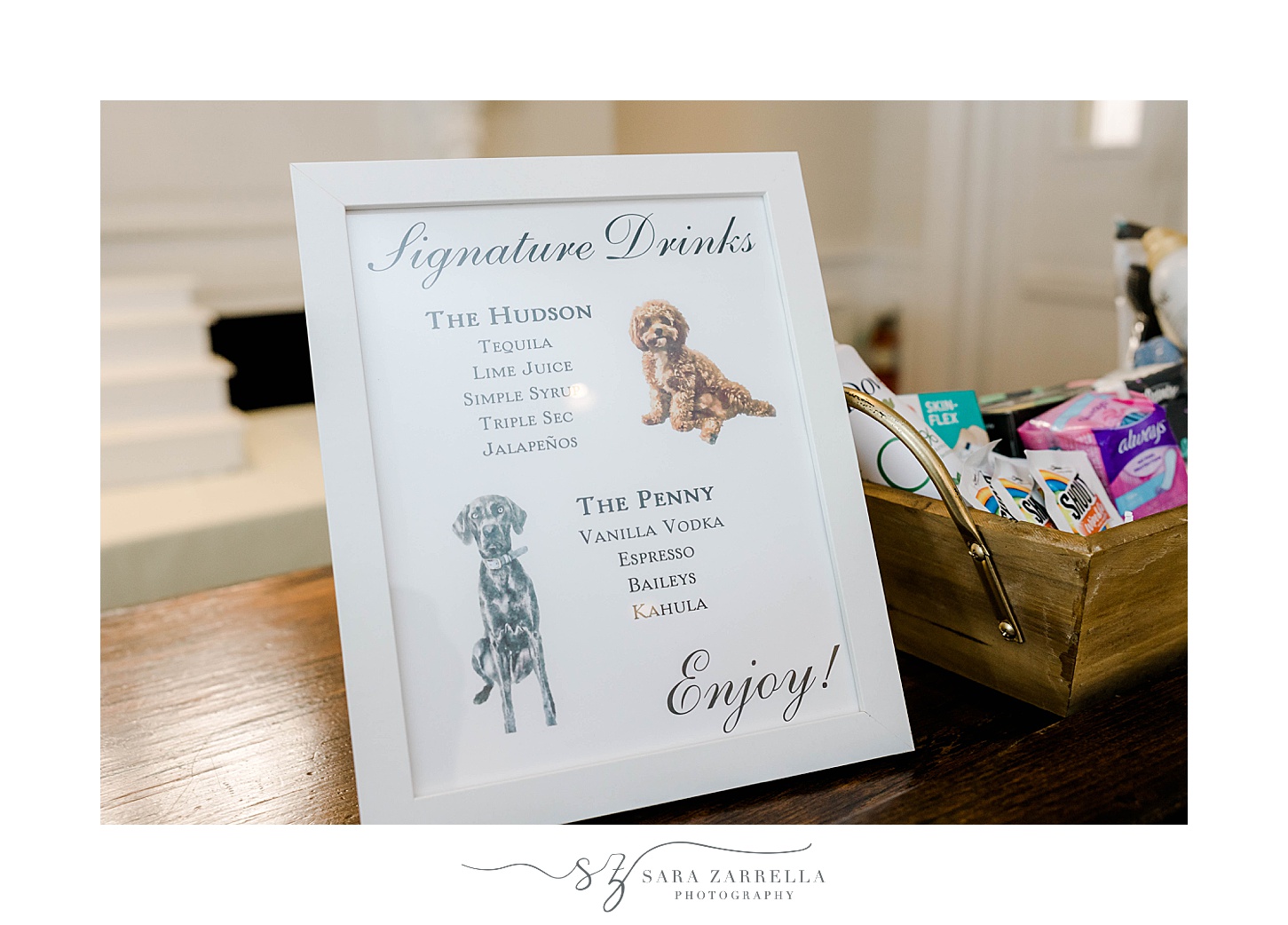 signature drinks inspired by couple's dogs for Newport RI wedding reception