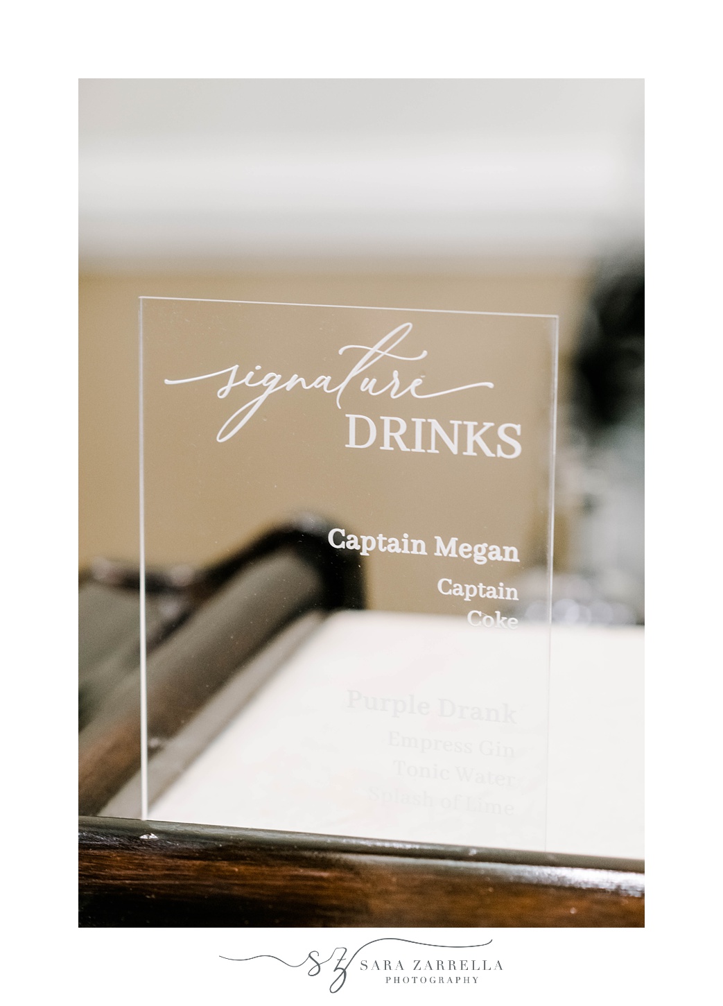 signature drink on acrylic sign 