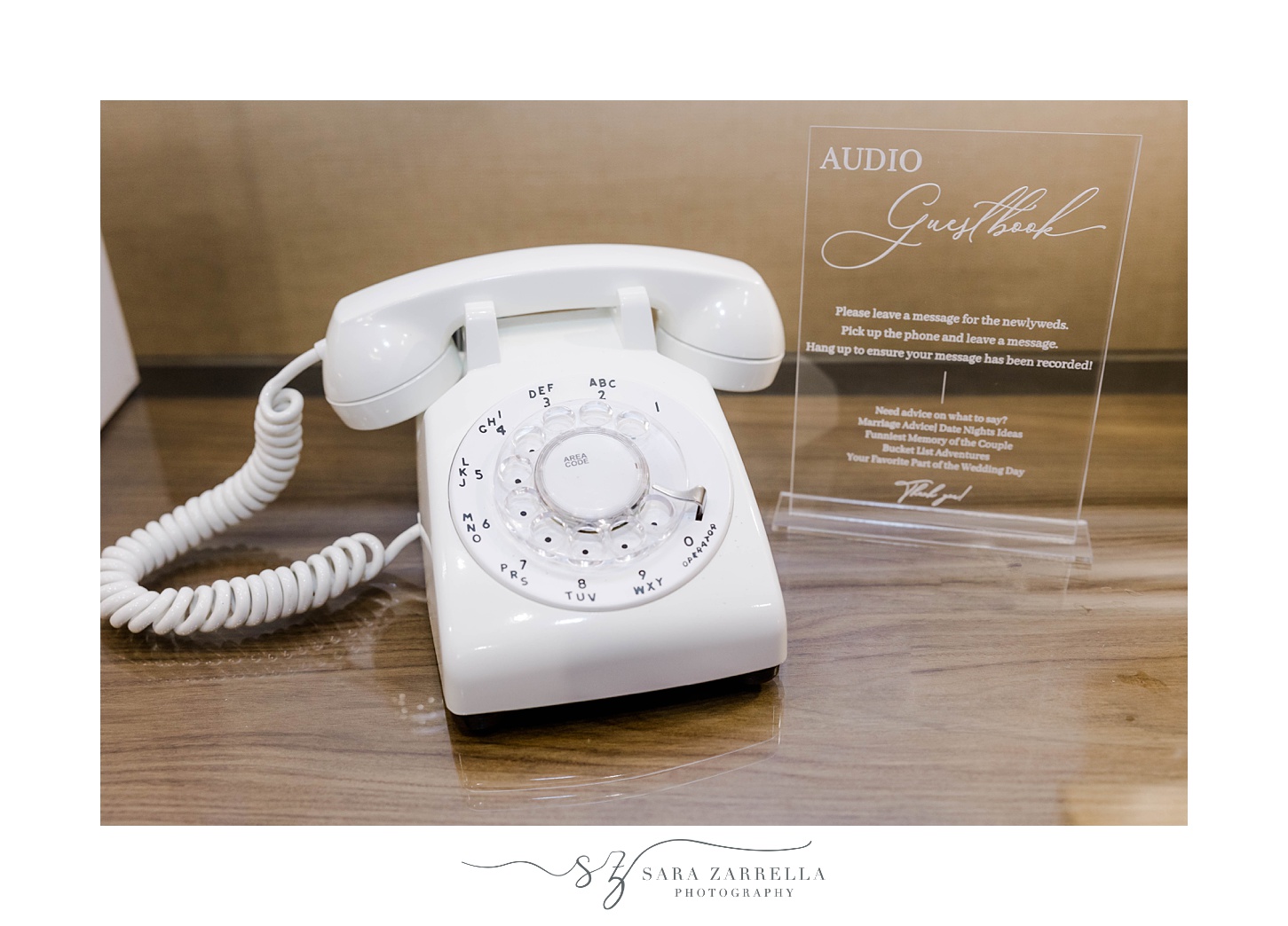 auditory guest book with old dial phone for Omni Providence Hotel wedding reception