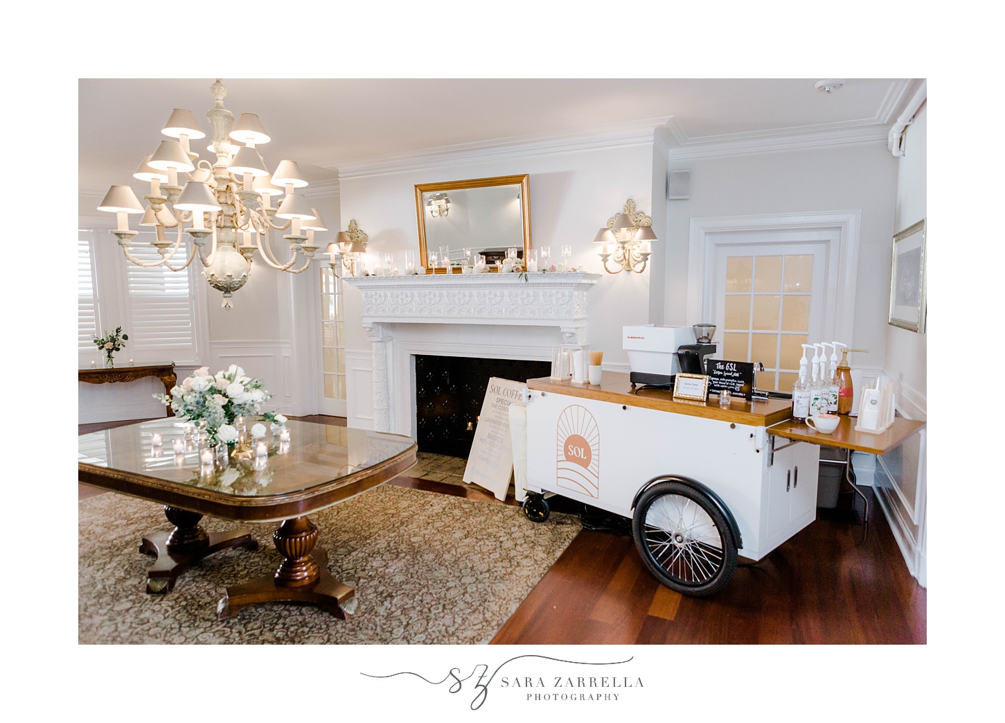 coffee cart for RI wedding reception at OceanCliff Hotel
