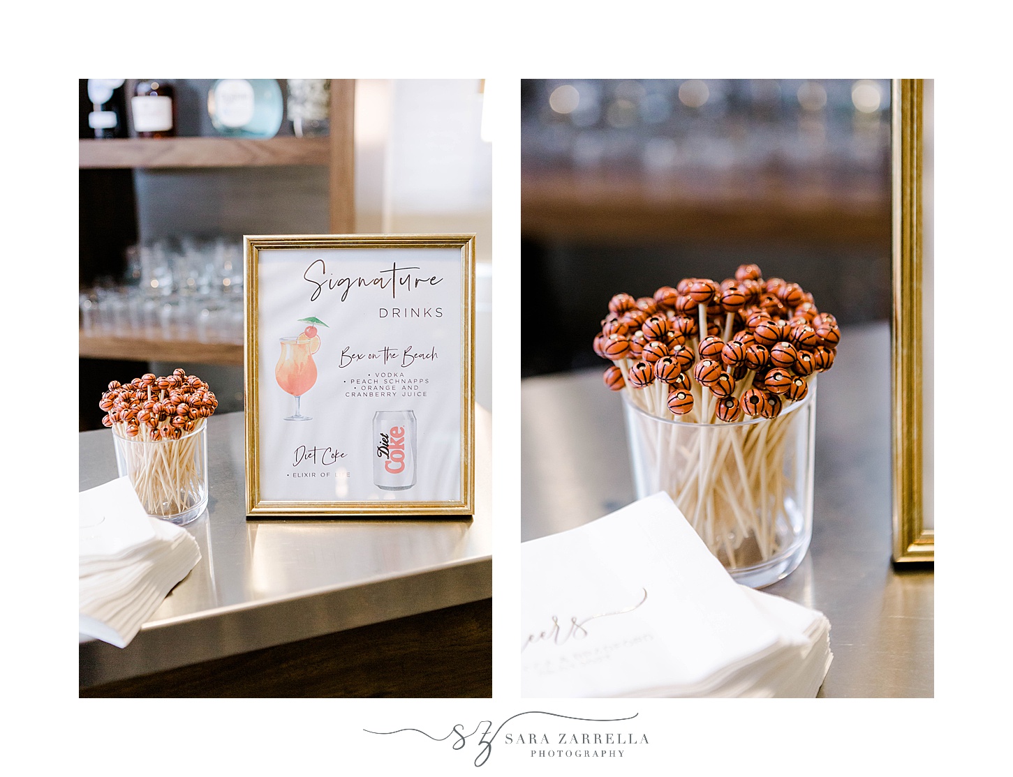 signature drink sign with custom stirrers inspired by couple's dogs
